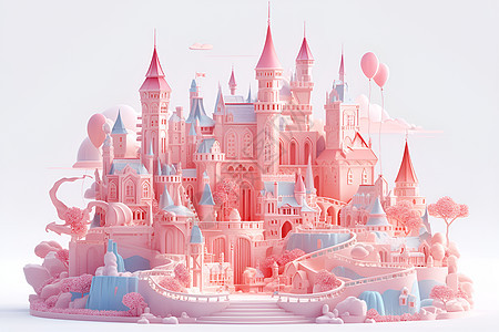 粉色泥土城堡上的气球和船图片