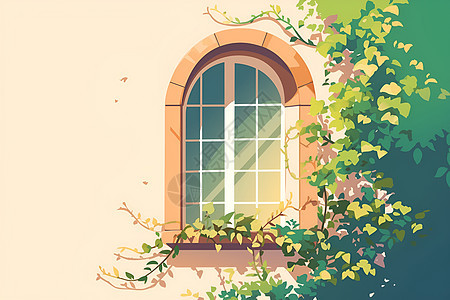绿叶间的窗户图片