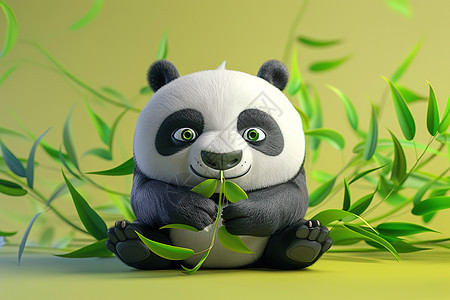 熊猫吃着竹叶图片