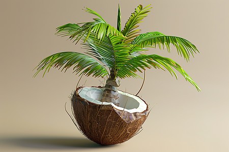 椰子树在椰子壳中图片