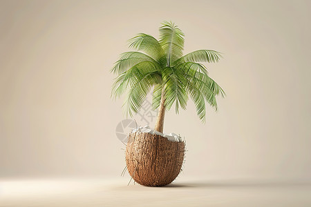 椰子壳里的椰子树图片