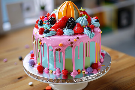水果覆盖的蛋糕图片