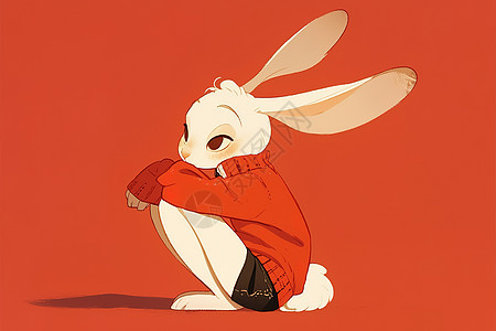 小兔子穿着红色毛衣图片