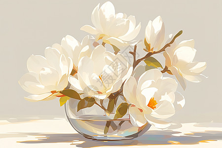 白花盛开的花瓶图片