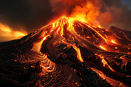 喷发熔岩的火山图片