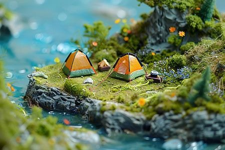 小岛上的露营帐篷图片