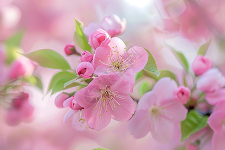 绿叶间的粉红色花朵图片