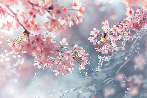 水面上的樱花图片