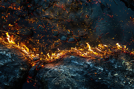 火焰在一块岩石上燃烧图片
