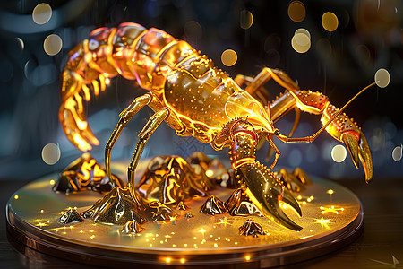 金色龙虾雕塑图片