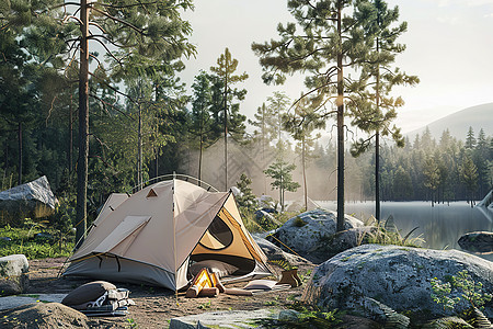 树林里的帐篷图片
