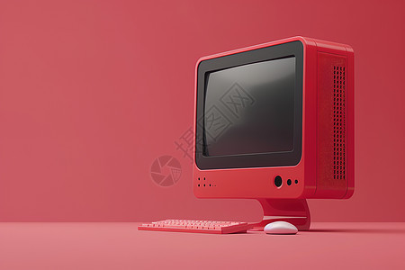 桌子上的红色电脑图片