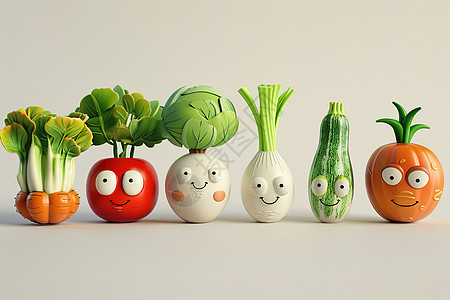 卡通笑脸蔬菜背景图片