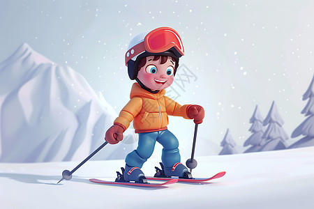 男孩在雪地上滑雪图片