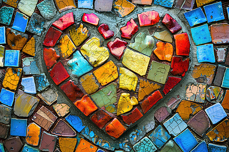五彩瓷砖拼成的心形图片