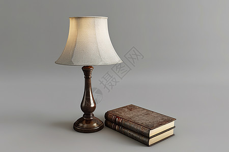 灯和书摆放在桌子上图片