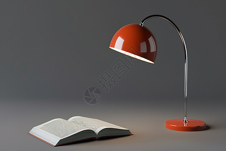 书桌上的红色台灯和书图片