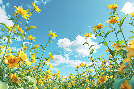 蓝天下绚烂的野花图片