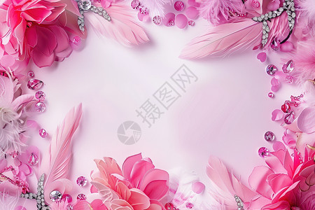 粉色花朵和羽毛图片