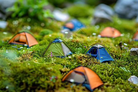 草地上的彩色帐篷图片