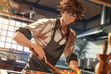 厨房里做饭的男人图片