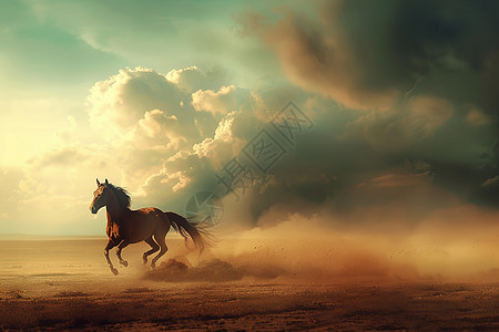 沙漠里的奔跑的马图片