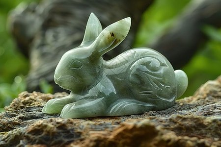 石头上的玻璃兔子图片
