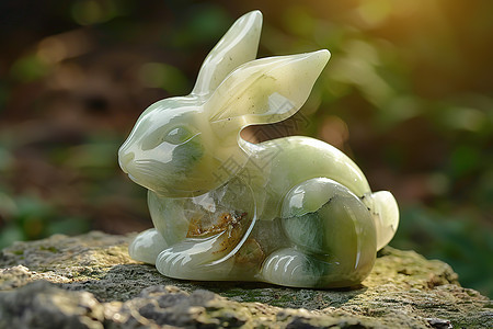 阳光照耀的石头兔子图片