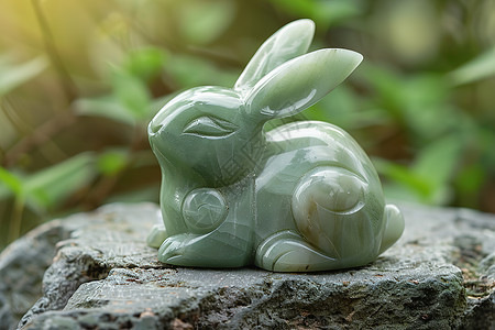 岩石上的翡翠兔子图片