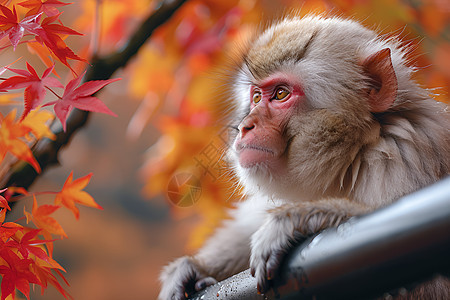 枫叶下的猴子图片