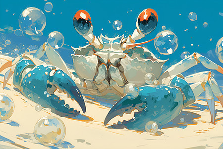海滩上的蓝色螃蟹背景图片