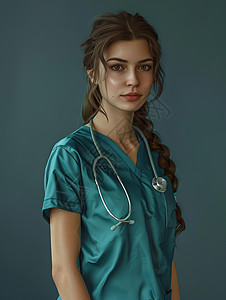 女医生穿着绿色手术服背景图片