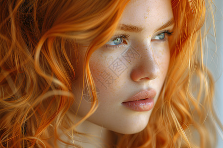 阳光下美丽的红发女子图片