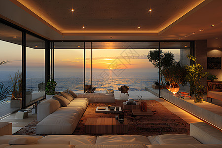 现代海景公寓客厅图片