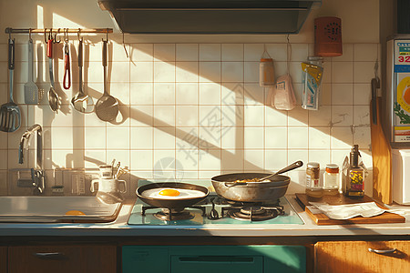 晨光里的厨房图片