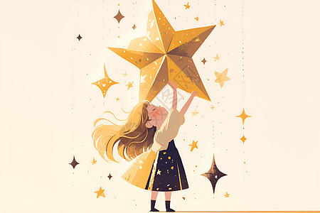 女孩举着星星图片