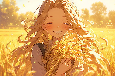 稻田里的可爱女孩图片