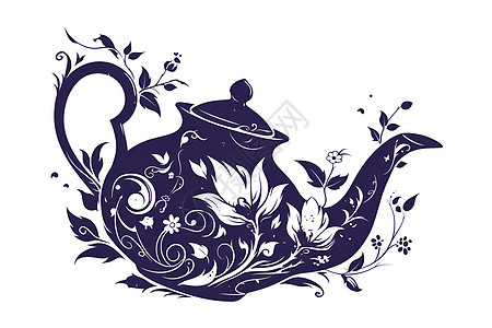 紫色茶壶上的花朵纹路图片