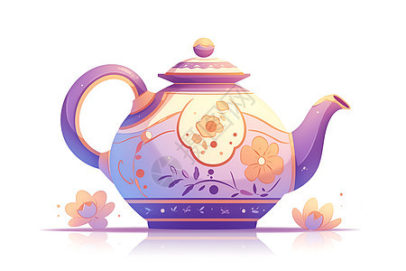 紫色纹路茶壶图片