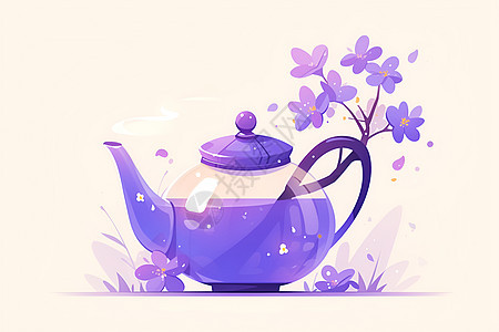 茶壶上的花枝图片
