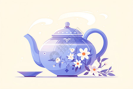 简约紫色花朵茶壶图片