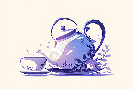 花丛里的茶壶茶杯图片