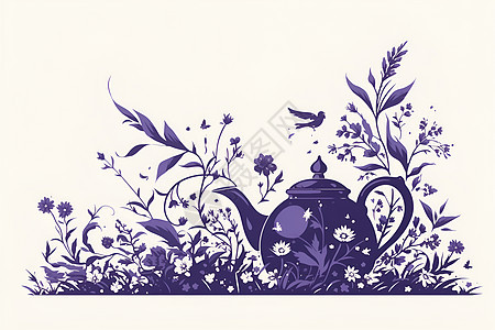 草地上的紫色茶壶图片