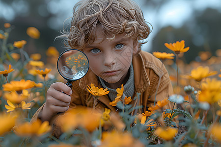 探索自然的可爱男孩图片