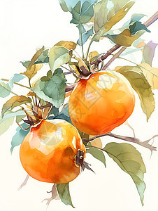 树枝上成熟的柿子图片