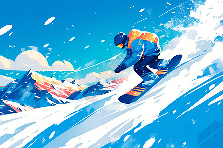 滑雪者飞跃雪山图片