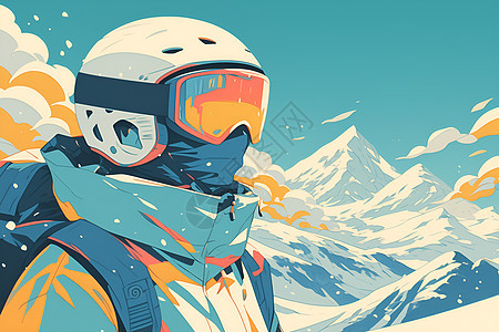 雪山下的滑雪者图片