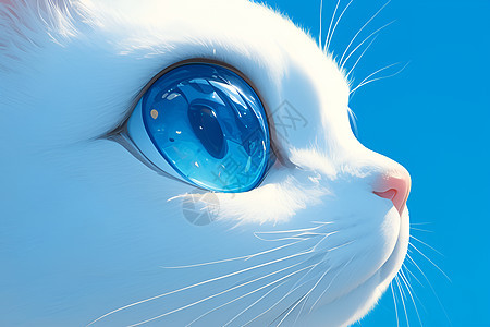 蓝眼白猫仰望蓝天图片