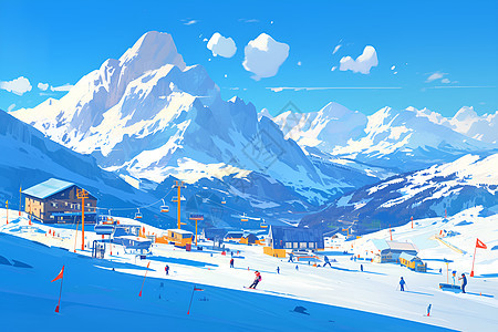 雪山下的滑雪场图片