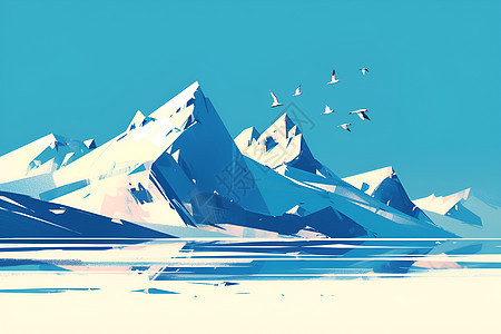 蓝天下的冰雪山峰图片